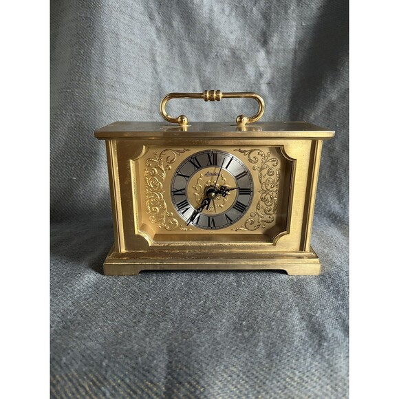 Vintage Linden Solid Brass Filligreed Face Mantle Clock (Japan) - Picture 1 of 12